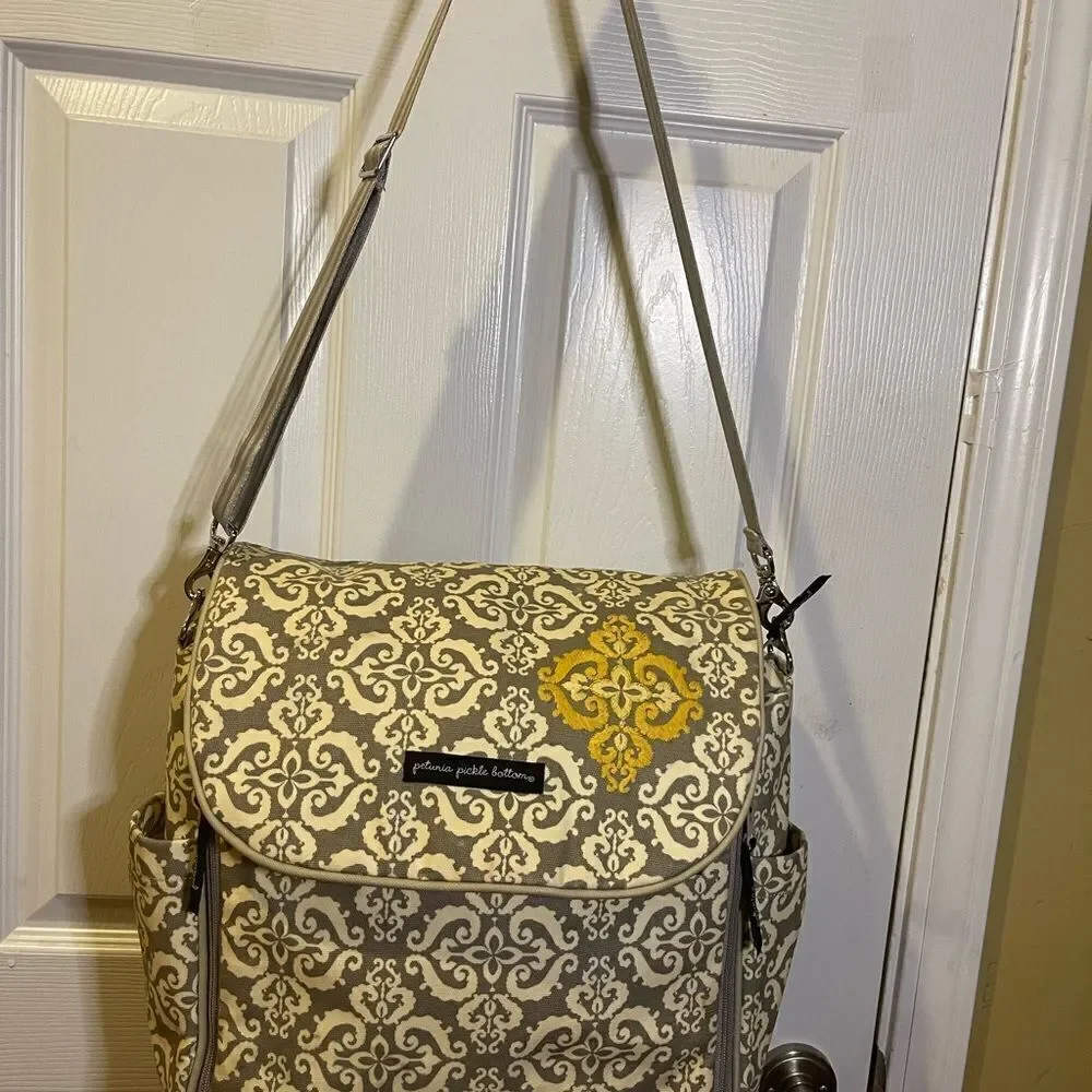Petunia Pickle Bottom Diaper Bag Shoulder Strap /Backpack Straps Gray Yellow.